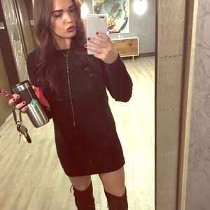 Black cable knit sweater dress
